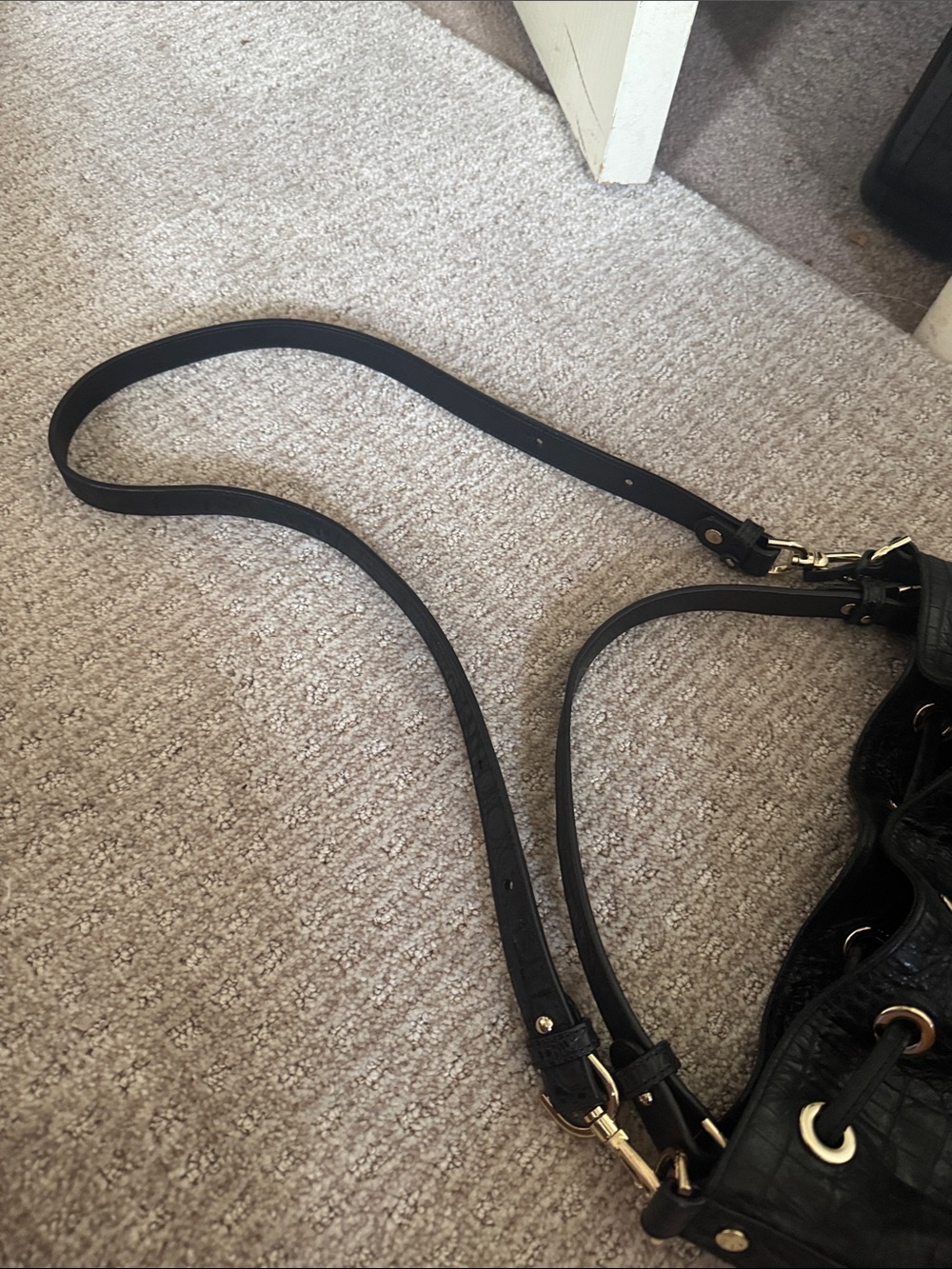 Brahmin Black Croc-Embossed Drawstring Hobo with Gold Accents - Picture 5 of 7